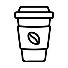Black outline of a disposable coffee cup with a coffee bean symbol