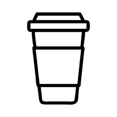 Black outline of a disposable coffee cup with a coffee bean symbol