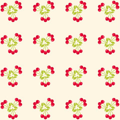 Seamless pattern with hand drawn cherry fruit. Background for textile, wrapping paper, fashion, vector, illustration