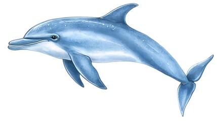 Detailed Painting of a Dolphin in Full Body View Isolated on White