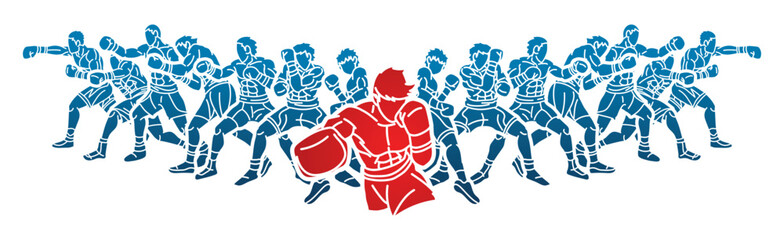 Kickboxing Boxing Sport Boxer Mix Action Fighter Team Cartoon Graphic Vector