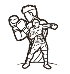 Outline Ultimate Fighting Kickboxing Boxing Sport Mix Action Cartoon Graphic Vector