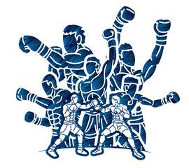 Boxing Sport Group of Boxer Mix Action Fighter Team Cartoon Graphic Vector