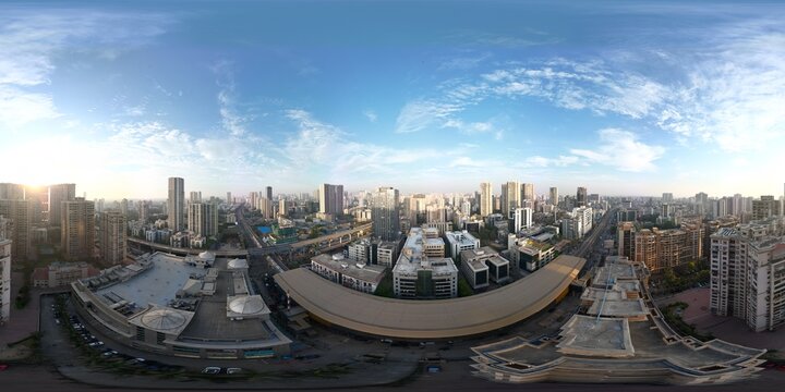 Summertime Mumbai skyline aerial view equirectangular 8K VR Spherical Panorama