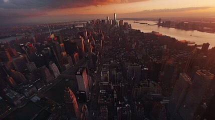Manhattan Sunset: Aerial View of NYC Skyline at Dusk