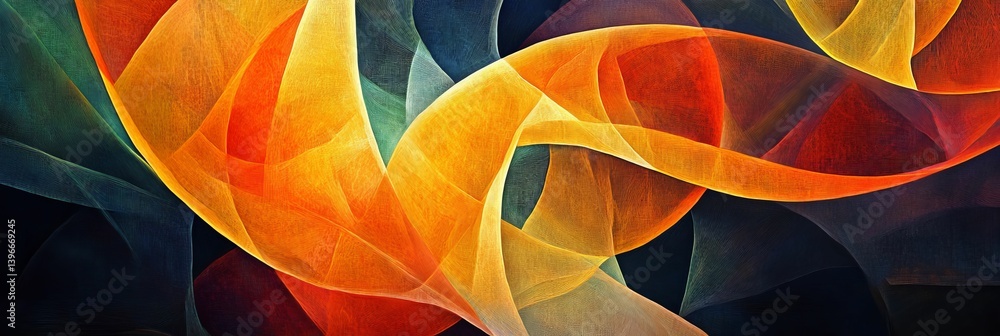 Poster abstract flowing lines with orange yellow and blue colors create a dynamic background.