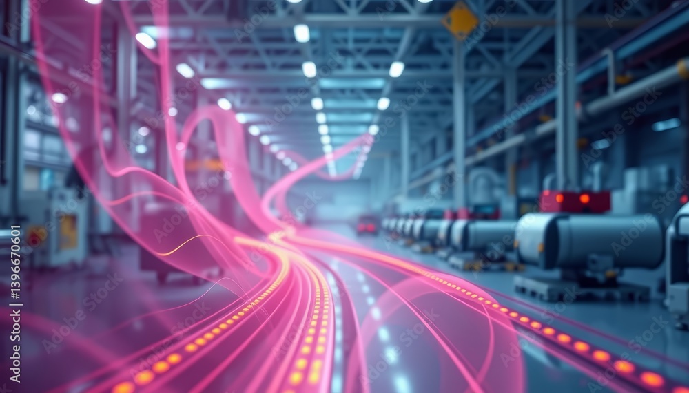 Aufkleber abstract flowing lines depict automated factory process; seamless workflow, clean industrial design,