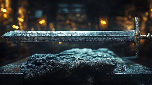 Ancient Medieval Longsword Resting Warrior&rsquo;s Legacy Blade Forged Through Time Photo