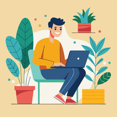 man working with her laptop vector