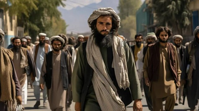 Crowd of people walking street