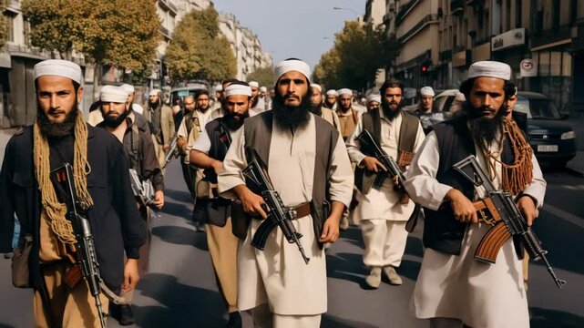 Crowd of people walking street