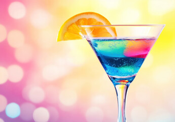 Bright tropical cocktail garnished with lemon slice for summer party