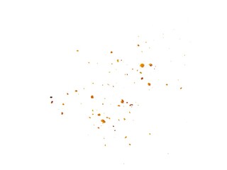 Dried red chili powder flying. Grainy scatterings of spicy burst . Splashes of red pepper powder.Overlay effect chilli or paprika spice splatters.