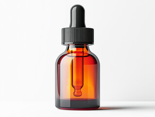 Fototapeta premium Small amber glass bottle with dropper on a white background