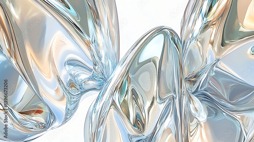 Poster Abstract composition of smooth, reflective surfaces intertwining, creating a dynamic visual flow