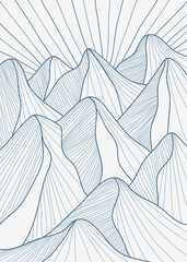 Hand drawn mountains illustration sketch with line art print. Abstract contemporary aesthetic background landscape. use for print art, poster, cover, banner, template