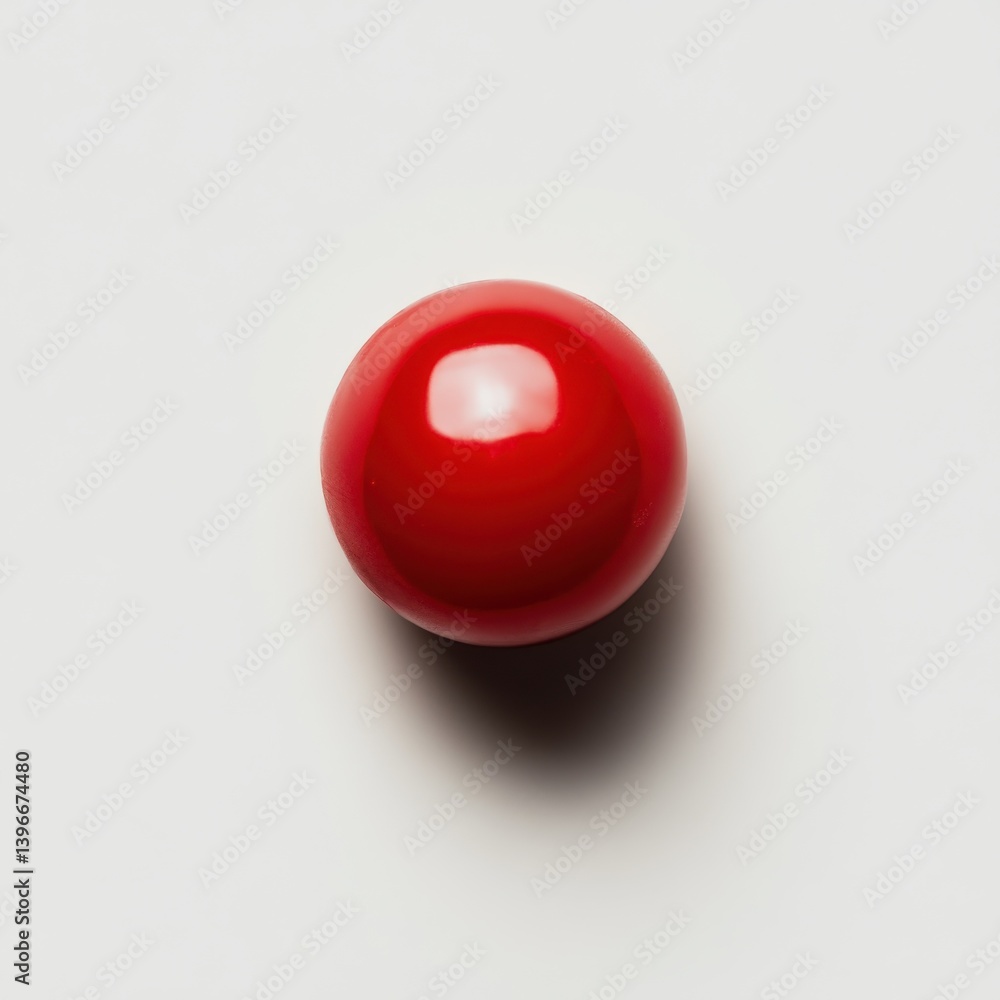 Poster single glossy red sphere on neutral surface - studio shot with soft shadow, plain background, minima