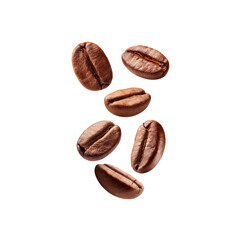 falling coffee beans on transparent background