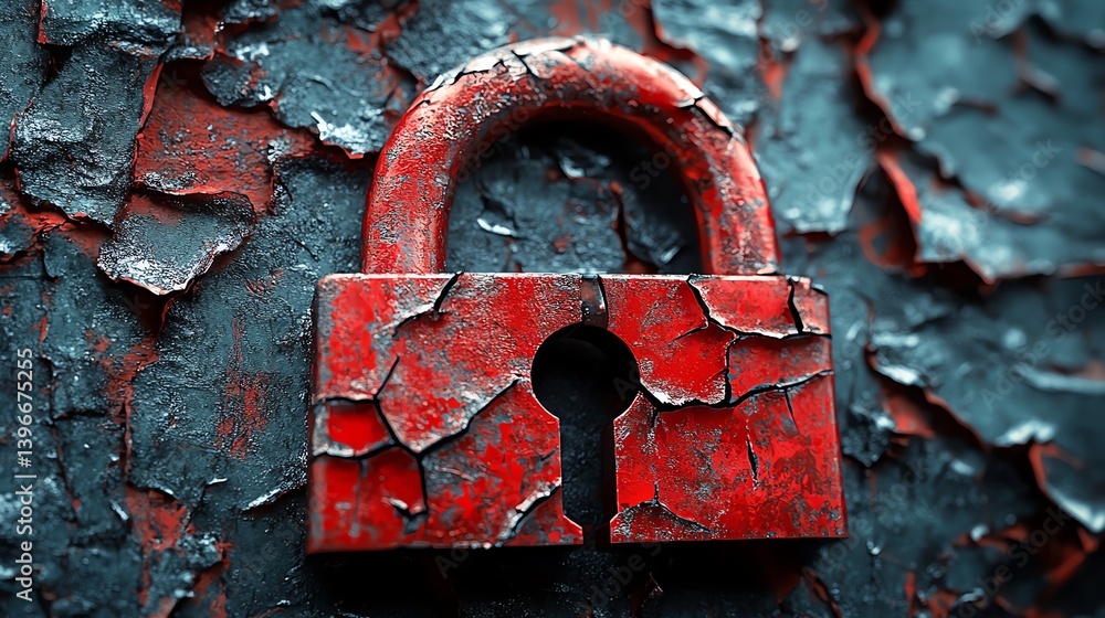 Leinwandbilder Cybersecurity breach concept, red broken padlock, hacker attack on internet system, security vulnerabilities, hightech digital atmosphere, generative AI rendering