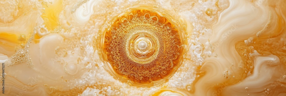 Aufkleber abstract image of a circular pattern with orange and white swirling colors.