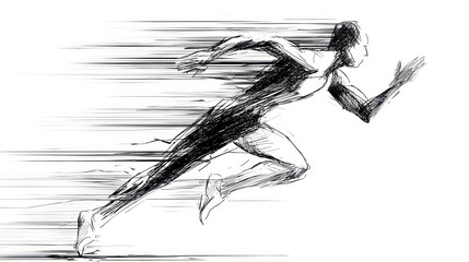 Hand drawn sketch of a running figure, symbolizing action - fast figure energetic charcoal gesture