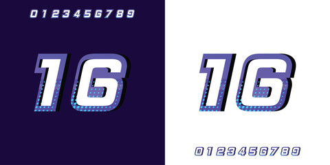Automotive racing effect number 16 design, purple number with halftone effect