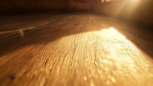 Sunlight Streaming Across Rustic Wood Floor Low Angle