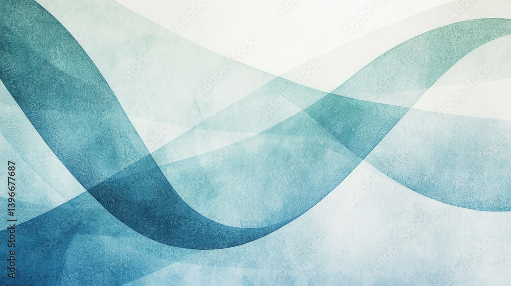 Poster Abstract curves of pencil strokes in gradient blue hues and elegant wavy pattern background