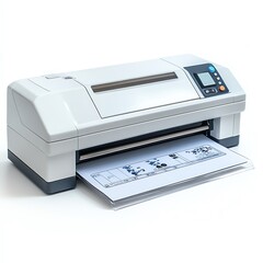 High-resolution image showcasing a modern printer, cleanly isolated against a bright white background. The device is elegantly depicted in detail.