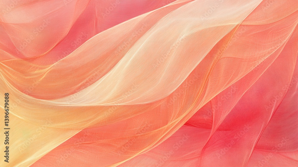 Poster ethereal abstract: delicate, flowing lines in soft coral, peach, and red hues for modern backgrounds