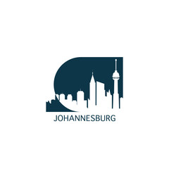 Fototapeta premium Johannesburg vector icon with skyline, panoramic view, city shape. South Africa landmarks logo concept. Blue flat isolated graphic, badge