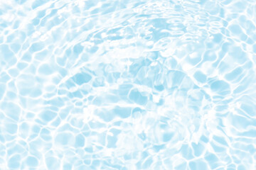 Blue water with ripples on the surface. Defocus blurred transparent blue colored clear calm water surface texture with splashes and bubbles. Water waves with shining pattern texture background.