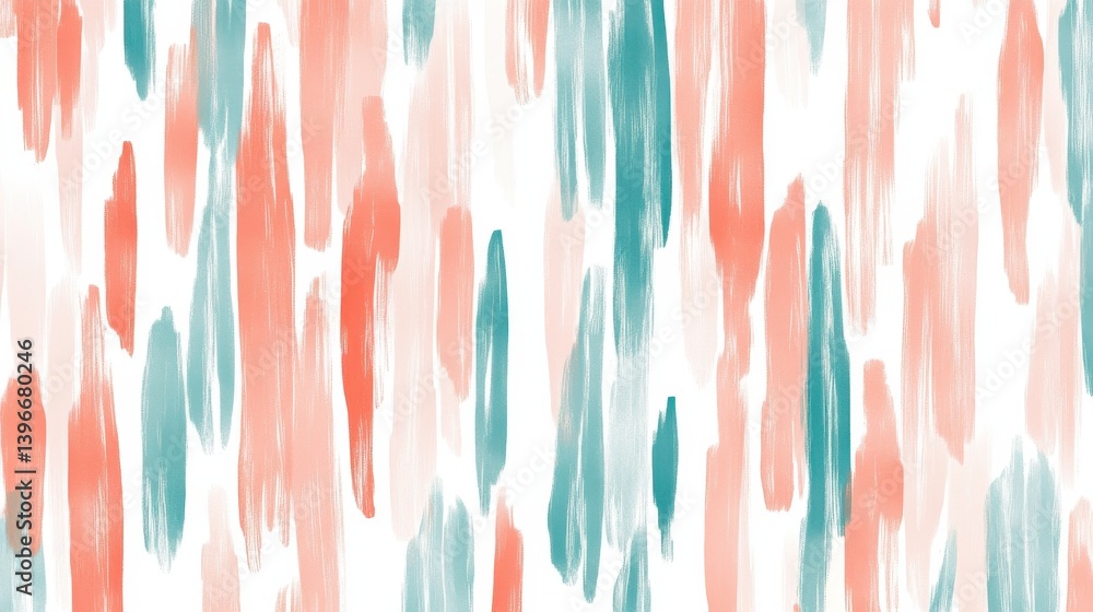 Poster Abstract white backdrop with fluid teal and salmon pencil strokes. Modern seamless pattern for digital paper, textiles and backgrounds.