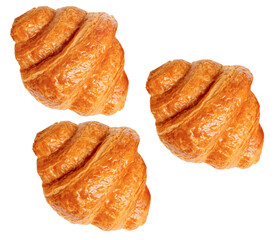 Top view set of brown croissants isolated with clipping path in png file format