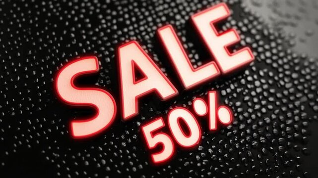 Bright red sale sign displaying a 50 percent discount highlights the opportunity for shoppers to save on selected merchandise in an outdoor setting