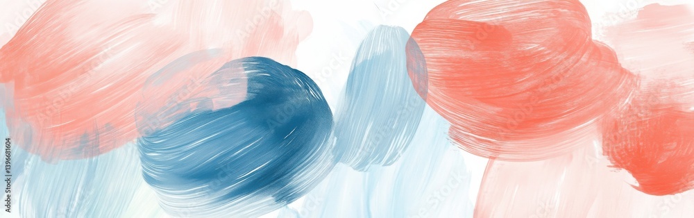 Poster elegant pastel coral and blue circular brush strokes create a soft and abstract watercolor design