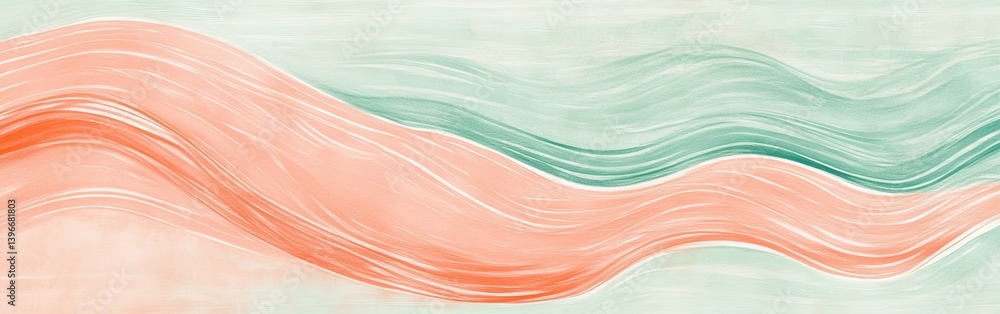 Aufkleber Elegant pencil strokes backdrop with repeating wave patterns in complementary coral and mint hues perfect for modern designs.