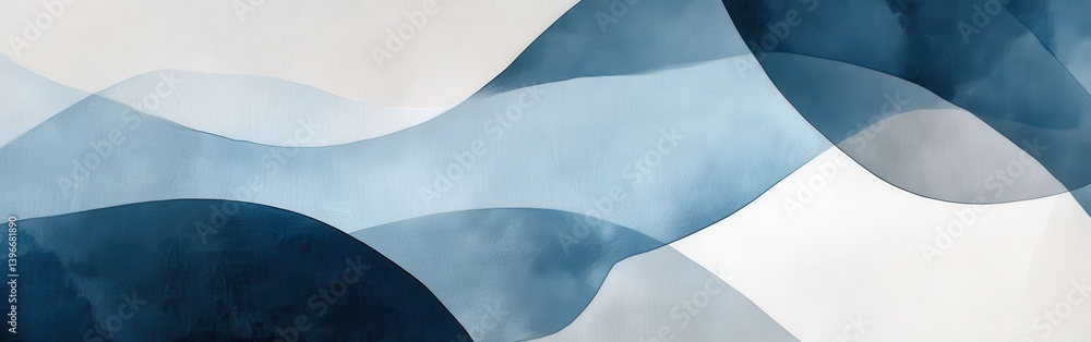 Aufkleber Elegant pencil strokes composition with overlapping forms in shades of blue, creating a serene and modern abstract background.
