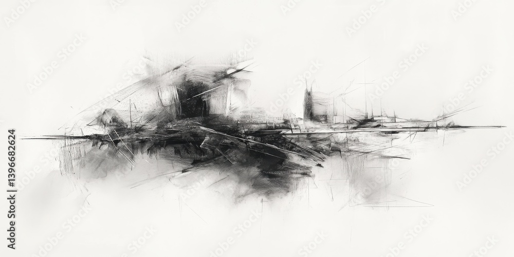 Fototapete abstract city sketch with a soft charcoal texture, creating a modern and artistic background or desi