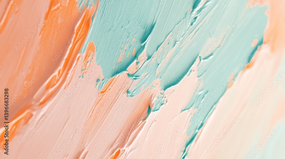 Poster impressionist brushstrokes of salmon pink and turquoise paint creating a textured abstract backgroun