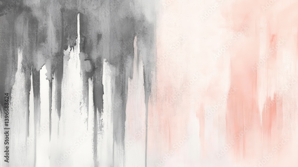 Poster Abstract art background with minimalist strokes, gray and pastel peach color gradient, watercolor texture for creative designs