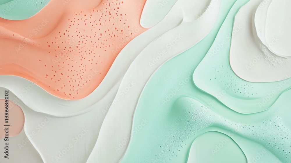 Poster abstract pastel coral and mint flowing layer design with dimpled texture and curved shapes