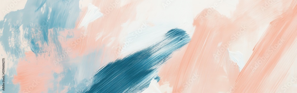 Aufkleber Abstract brush strokes blend muted teal and salmon tones on canvas, creating soft, textured patterns ideal for backgrounds and art