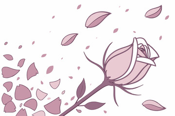 Decorative rose silhouette with flying petals in vintage style, floral vector for Valentine’s prints, wedding themes, tattoo design, or elegant botanical illustration use.