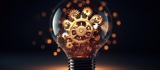 Light Bulb with Gold Gears and Sparks Creating Innovative Concept