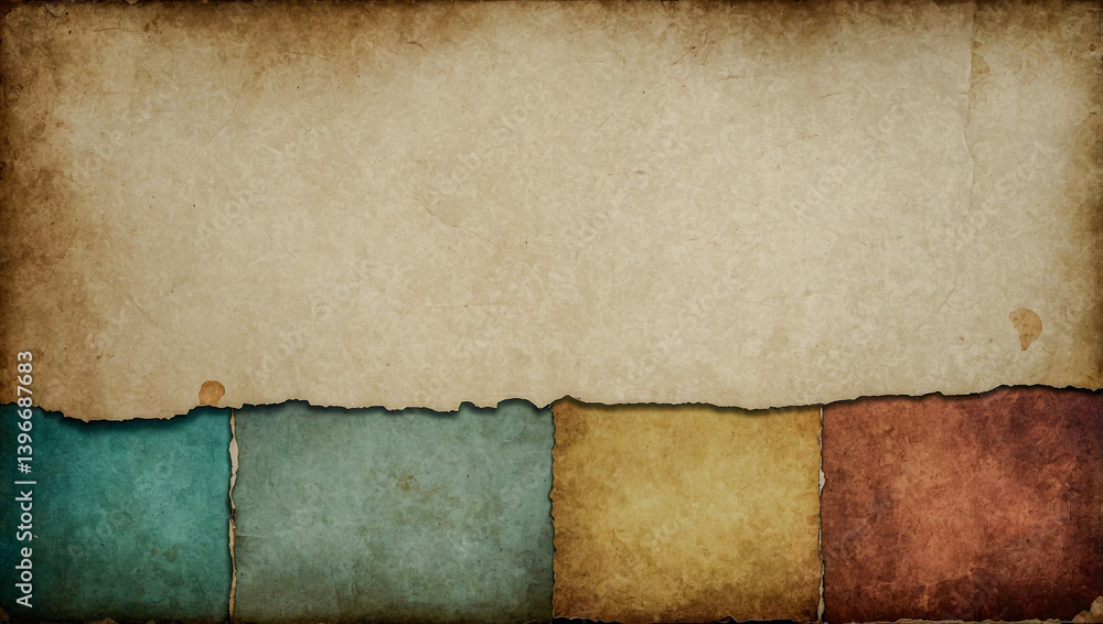 Poster aged paper textures with three colors for design elements.