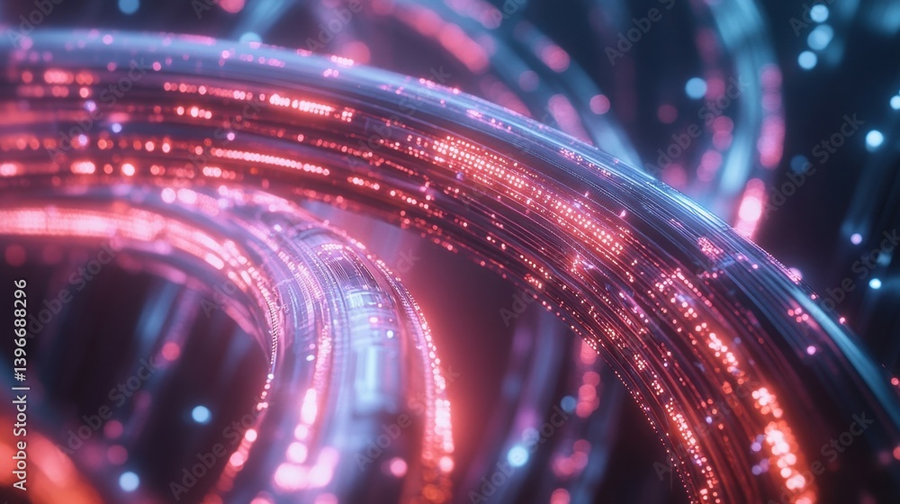 Poster close-up of glowing server racks and network cables in a futuristic data center, representing high-t