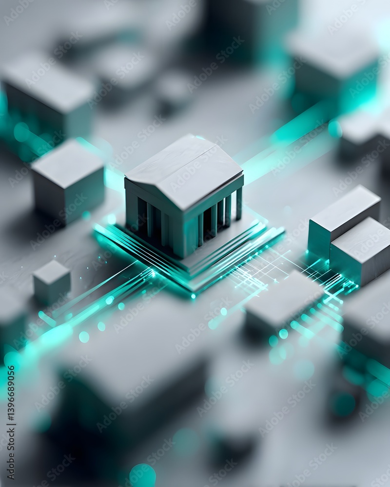 Poster digital ecosystem connecting financial institutions with underserved communities, technology as a br