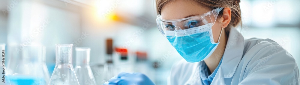 Poster laboratory research action scientist at work science lab professional environment close-up view inno
