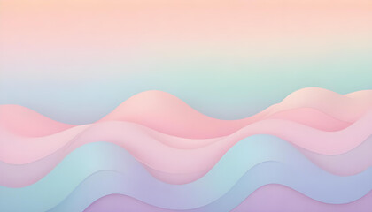 A serene artwork showcases pastel-colored wave-like structures with a gradient backdrop.